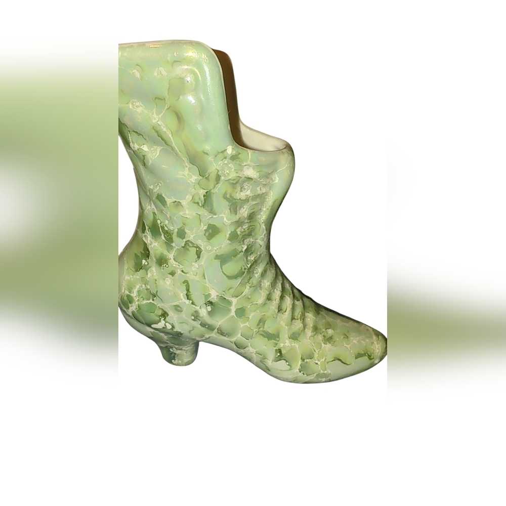 Vintage Hand Painted Shabby Chic Green Ceramic Victorian Boot Shoe Planter Vase